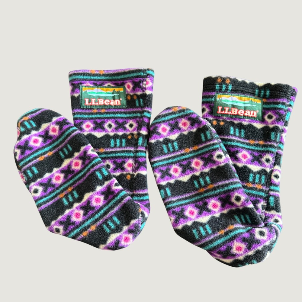 LL BEAN Unisex Aztec Fleece Slipper Socks Size Medium Gorpcore Cabin Outdoor